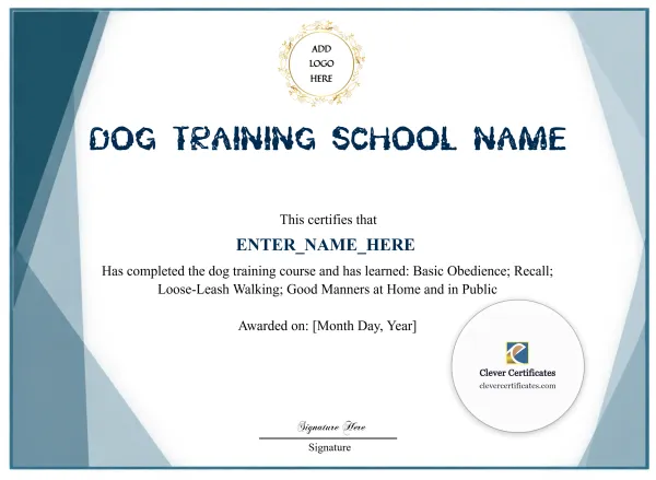 Dog Training Course Certificate