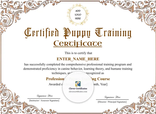 Free Puppy Training Completion Certificate Template