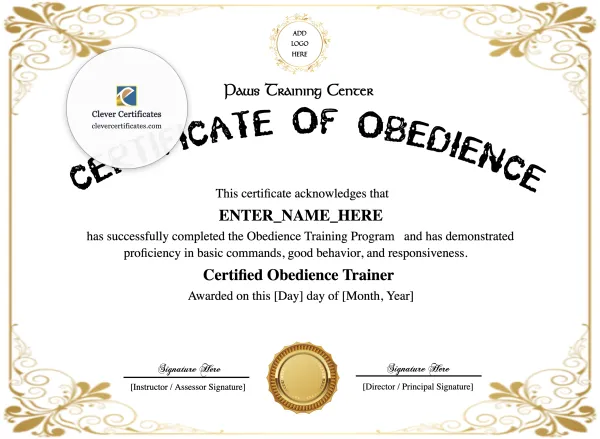 Free Canine Obedience Training Certificate Template
