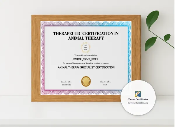 Realistic mockup featuring Service Dog Training Certificate displayed within a modern frame, set against a minimalistic background.