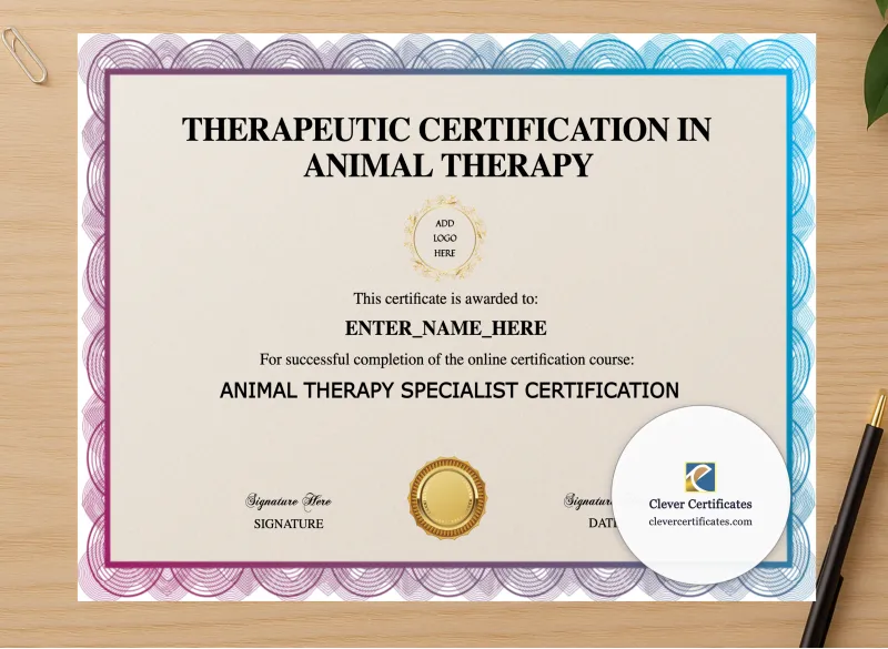 Professional preview of Service Dog Training Certificate certificate on high-quality stationery paper, ideal for showcasing the final look.