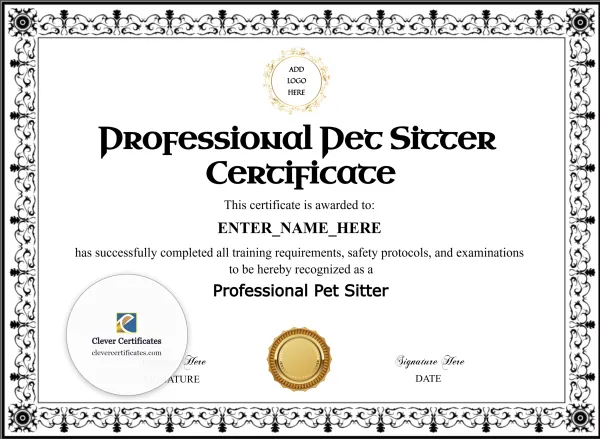 Free Professional Pet Sitter Certificate Template