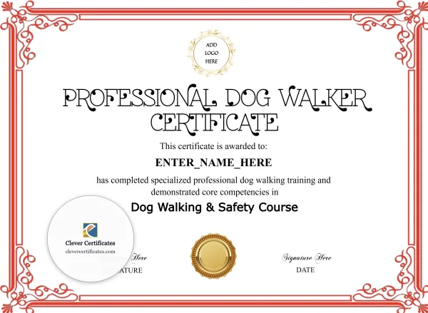Dog Walker Course Certificate