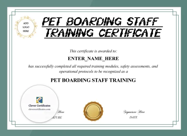 Free Pet Boarding Staff Certificate Template