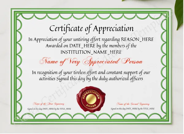 Certificate Of Appreciation 3 presented in a sleek wooden frame, elegantly arranged on a stylish table.