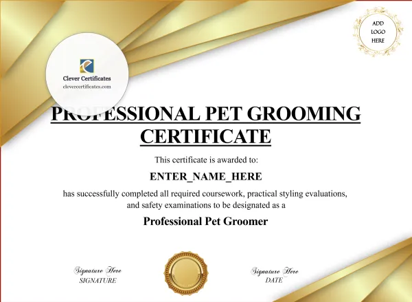 Free Professional Pet Groomer Certificate Template