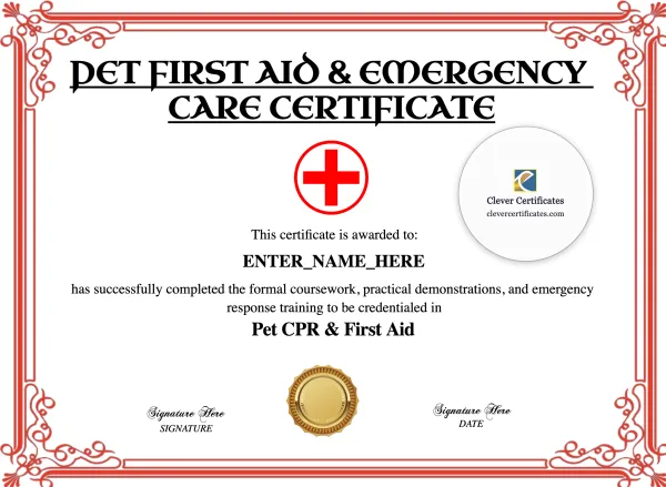 Free Pet First Aid Certification Certificate Template