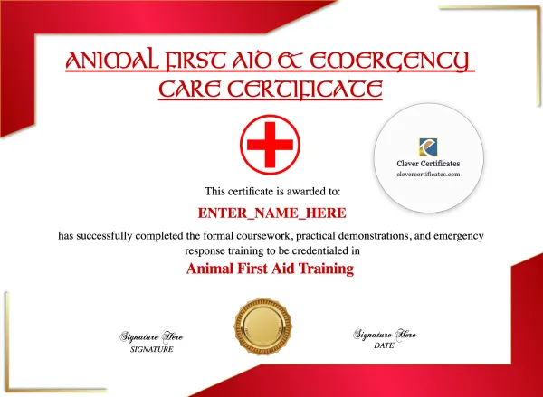 Free Animal First Aid Training Certificate Template