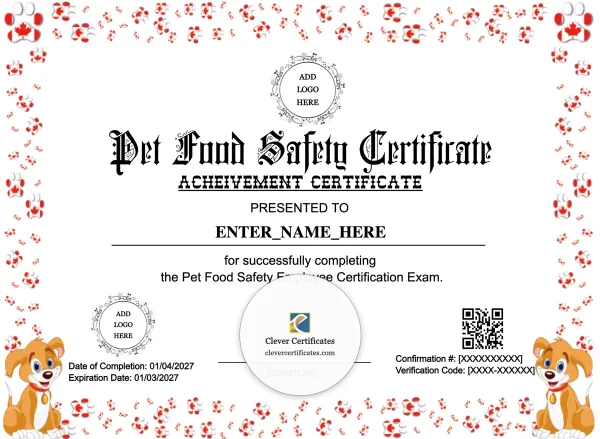 Free Pet Food Safety Certification Certificate Template
