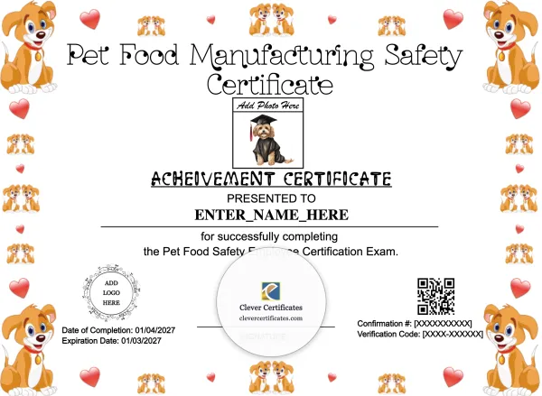 Free Pet Food Manufacturing Safety Certificate Template