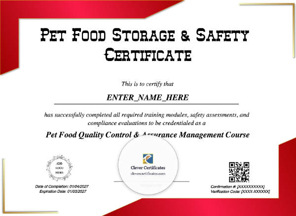 Free Pet Food Quality Control Certificate Template