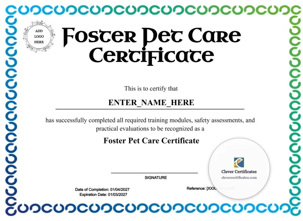 Free Foster Pet Care Certificate Template
