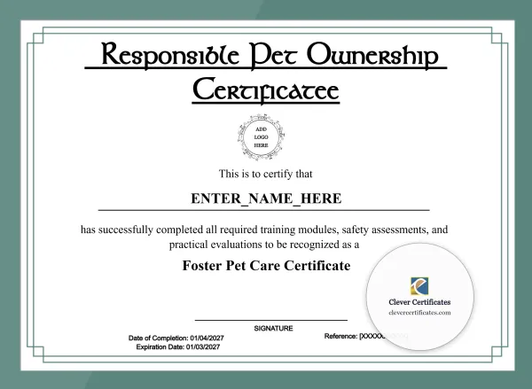 Free Responsible Pet Ownership Certificate Template