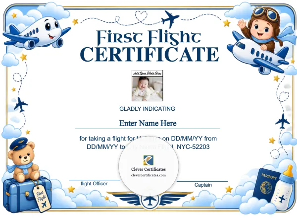 Free Custom First Flight Certificate Template