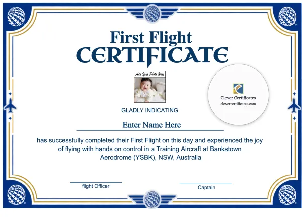 Printable First Flight Completion Certificate Australia