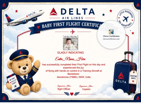 Printable Delta Air Lines First Flight Certificate Template