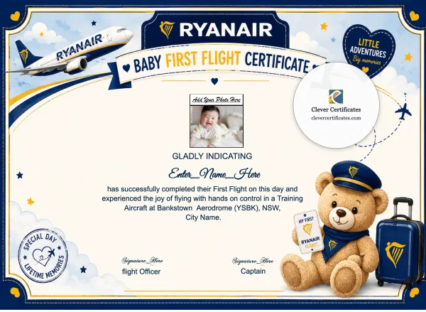 Printable Ryanair First Flight Certificate Template