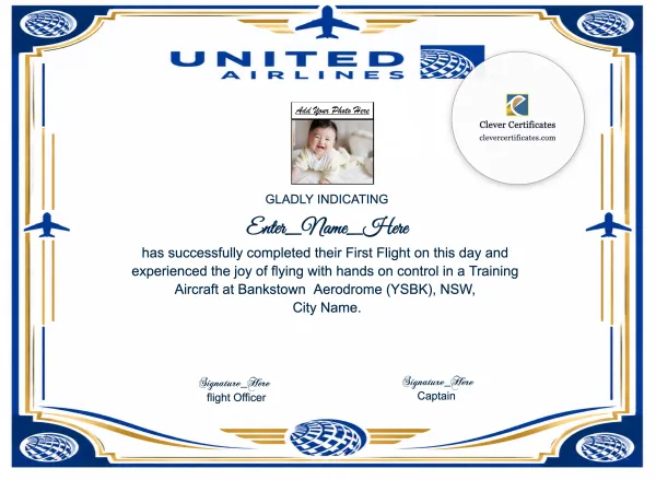 Printable United Airlines First Flight Certificate Template