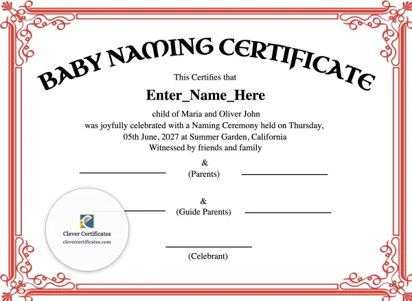 Free California Baby Naming Certificate
