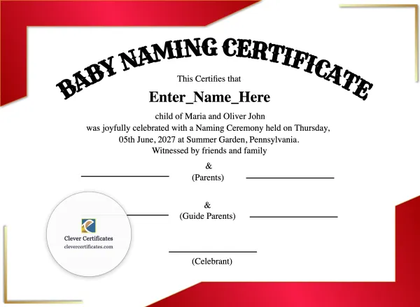 Free Pennsylvania Baby Naming Certificate