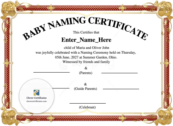 Free Ohio Baby Naming Certificate