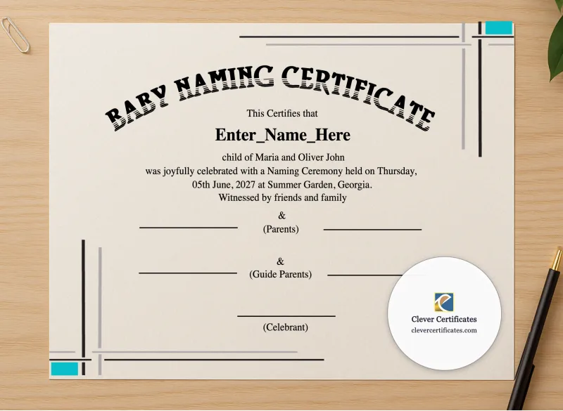 Professional preview of Georgia Baby Naming Certificate certificate on high-quality stationery paper, ideal for showcasing the final look.