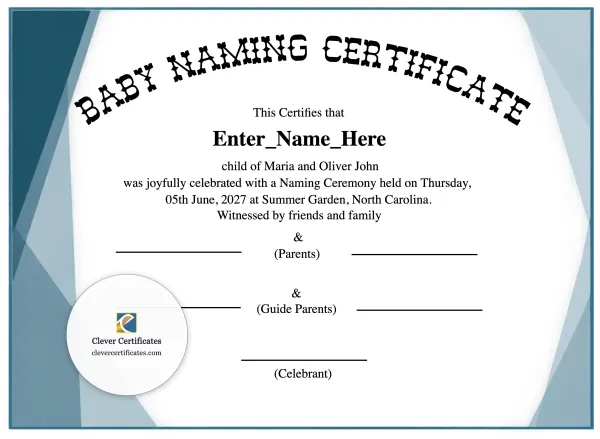 Free North Carolina Baby Naming Certificate