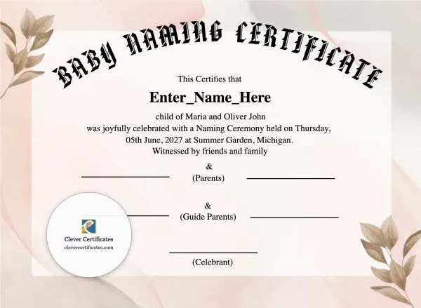 Free Michigan Baby Naming Certificate