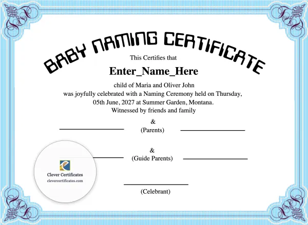 Free Montana Baby Naming Certificate