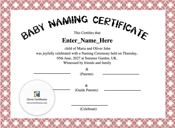 Free UK Baby Naming Day Certificate