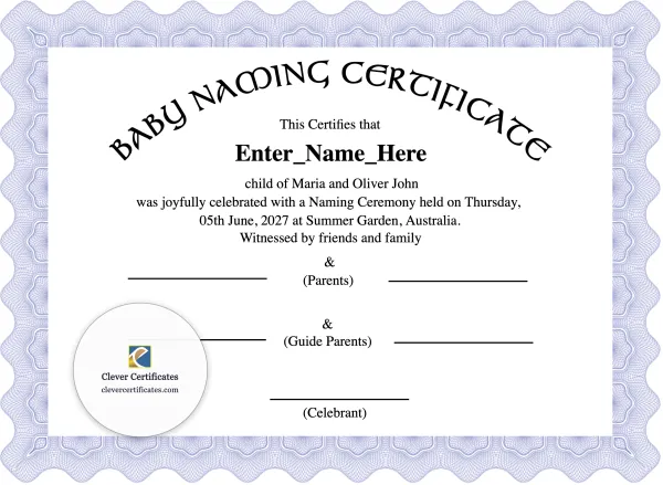 Free Australian Baby Naming Certificate