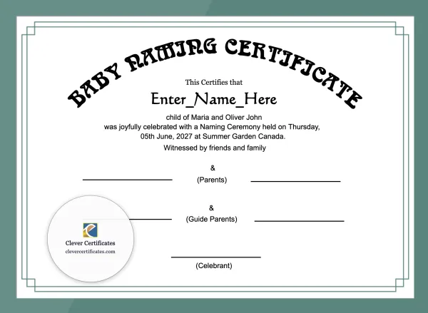 Free Canadian Baby Naming Certificate