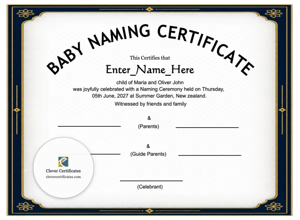 Free New Zealand Baby Naming Certificate