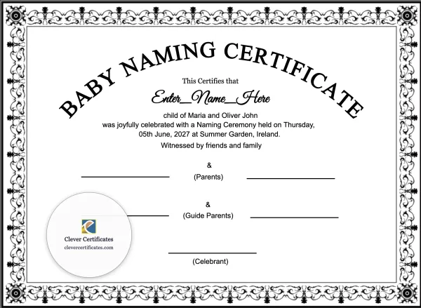 Free Secular Baby Naming Ceremony Certificate