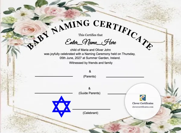 Free Jewish Baby Naming Certificate