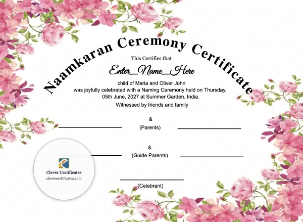 Free Hindu Naamkaran Ceremony Certificate
