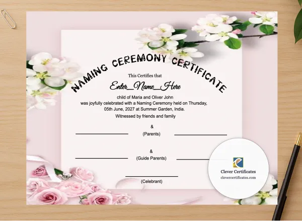 Professional preview of African Naming Ceremony Certificate certificate on high-quality stationery paper, ideal for showcasing the final look.