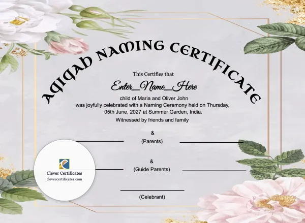 Free Islamic Aqiqah Naming Certificate