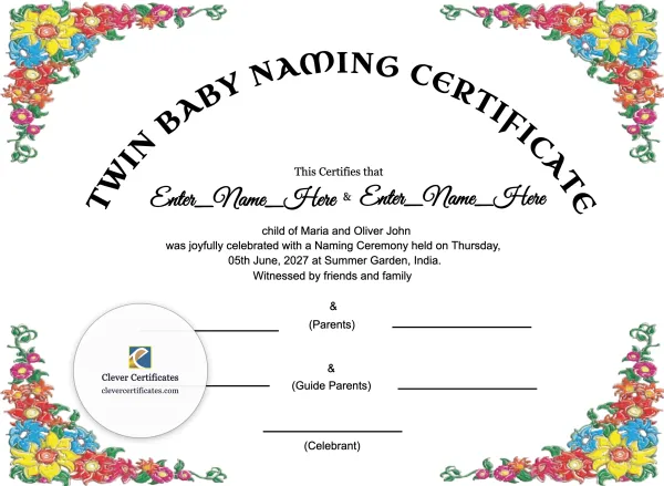 Free Twin Baby Naming Certificate