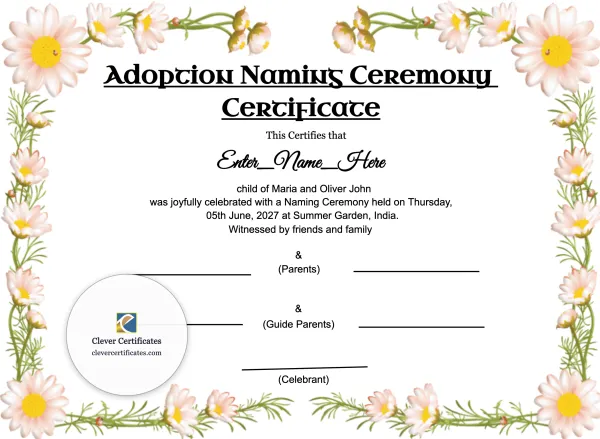 Free Adoption Naming Ceremony Certificate