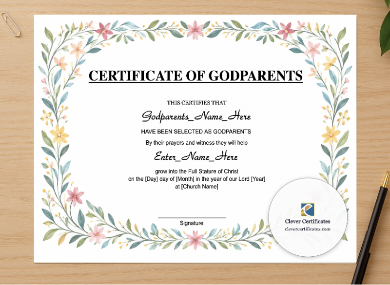 Professional preview of Guideparent Or Godparent Appointment Certificate certificate on high-quality stationery paper, ideal for showcasing the final look.