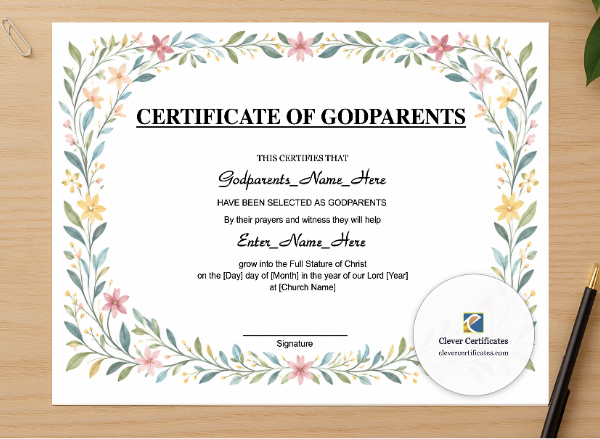 Professional preview of Guideparent Or Godparent Appointment Certificate certificate on high-quality stationery paper, ideal for showcasing the final look.