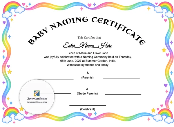 Free Rainbow Baby Naming Certificate