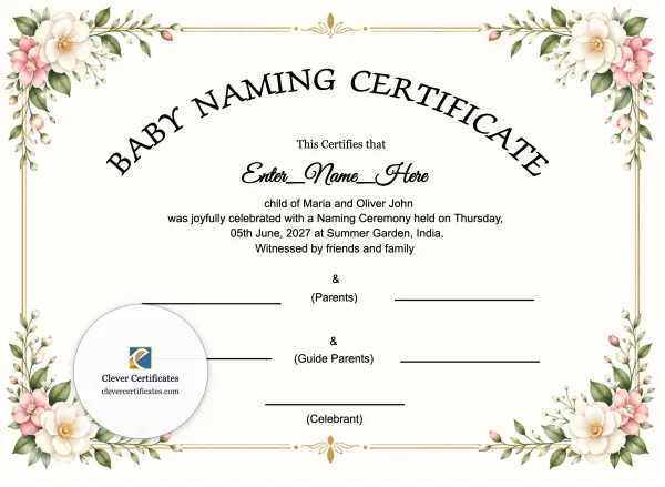 Free Virtual Baby Naming Ceremony Certificate