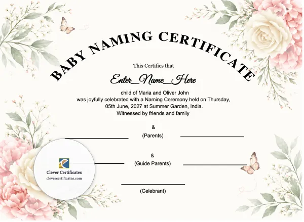 Free Floral Baby Naming Certificate