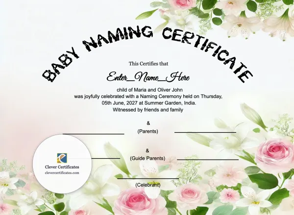 Free Keepsake Frame Ready Baby Naming Certificate