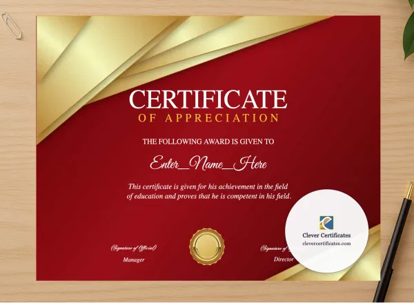Professional preview of Employee Appreciation Award Certificate certificate on high-quality stationery paper, ideal for showcasing the final look.