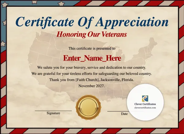 Free Veterans Day Certificate Of Appreciation