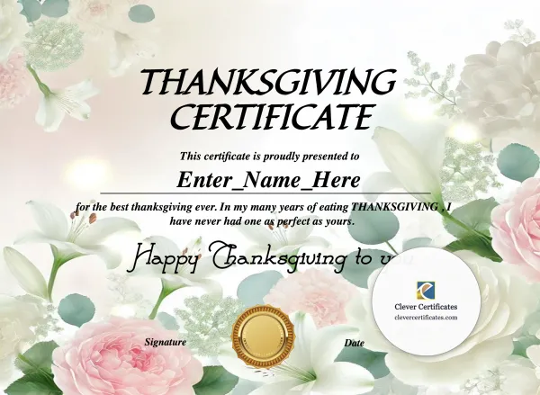 Free Thanksgiving Feast Certificate