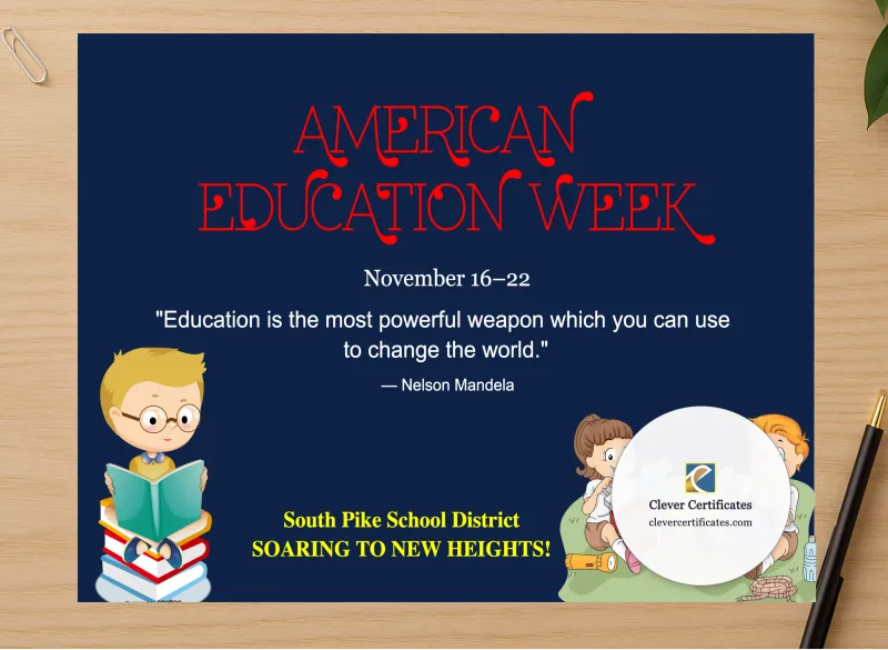 Professional preview of American Education Week Certificate certificate on high-quality stationery paper, ideal for showcasing the final look.
